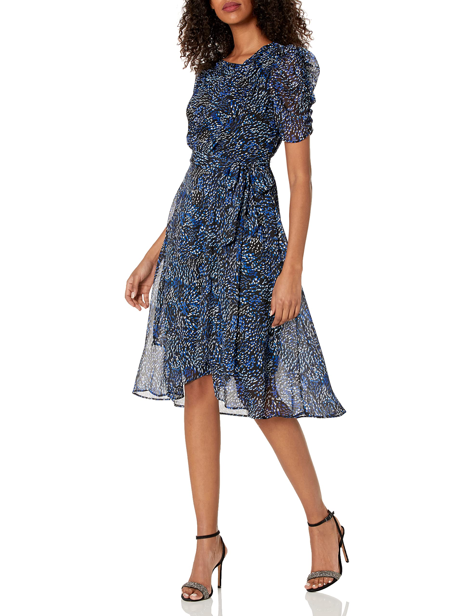 DKNYWomen's Short Sleeve with Self Tie Belt and Asymmetrical Neckline