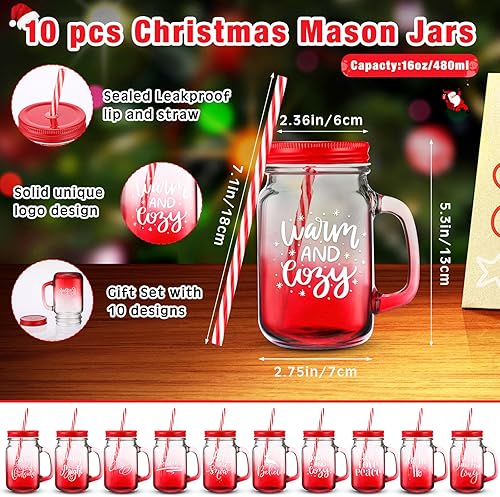 Miniatura 2 de Sliner Vaso de Navidad con asa, taza de batido de 16 onzas con tapa y pajita, reutilizable, regalo de Navidad, vaso de boca grande decorativa para
