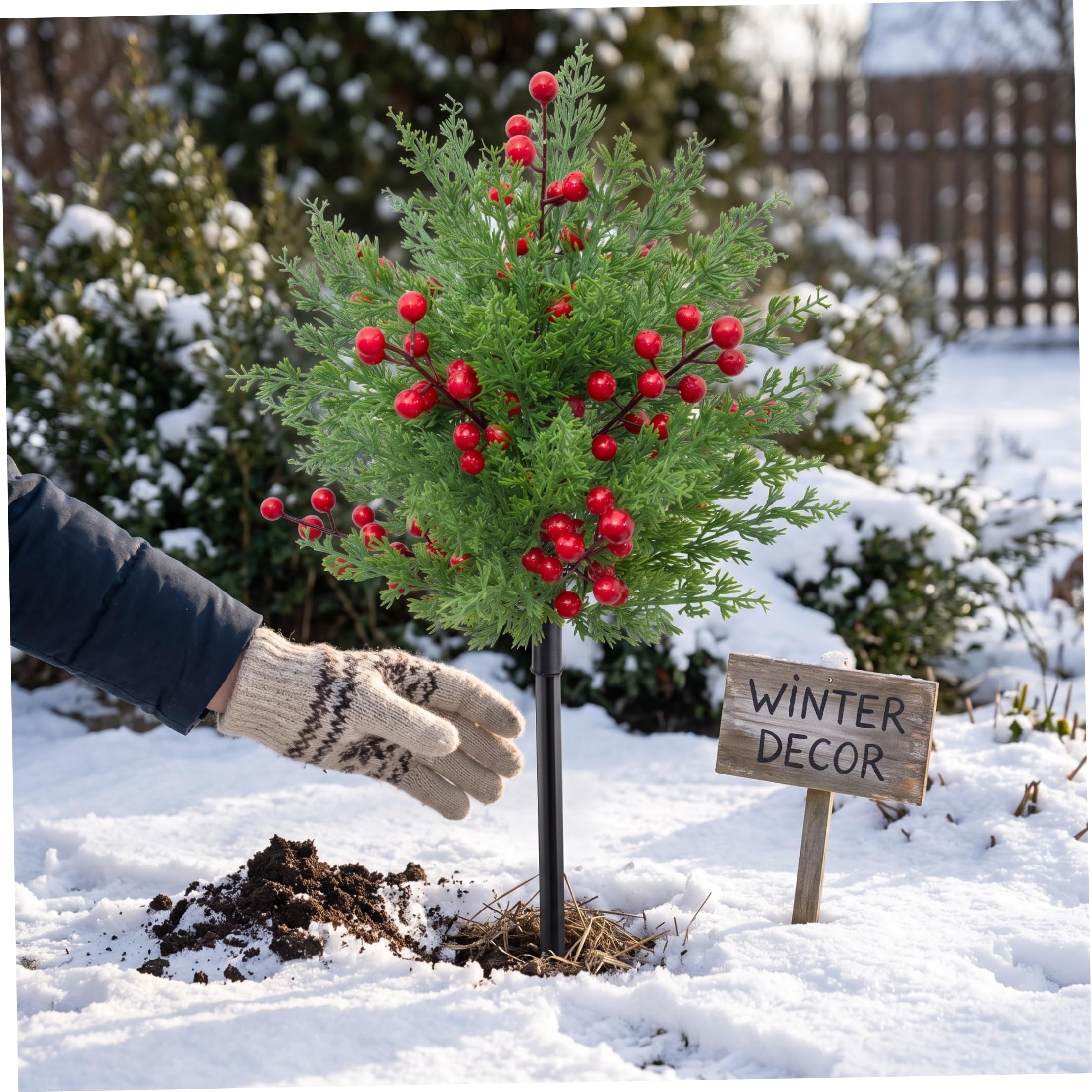 2 arbusti artificiali per esterni artificiali con bacche di albero di Natale artificiale per esterni