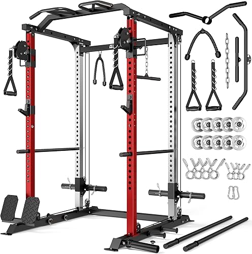 Miniatura 30 de DP01 - Jaula de potencia, estante para sentadillas de 2000 libras con cable cruzado y sistema de polea doble independiente, jaula completa para