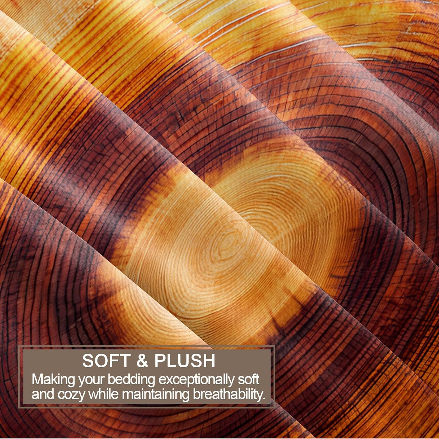 Wood Grain Duvet Cover, Growth Rings Bedding Set Cover for Kids Boys Girls Teens, Reversible Rustic Duvet Cover with Zipper Closure and 2 Pillow Shams, Twin Size 68"x90"