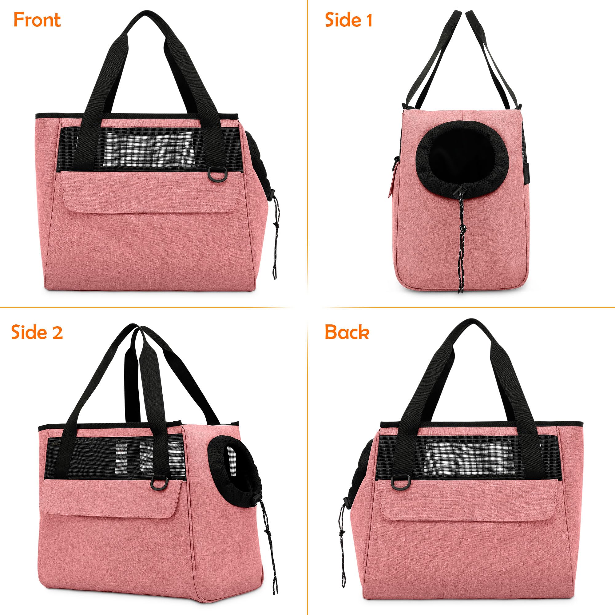 ALLSOPETS Sac pour Chien Sac à Main Respirant pour Chat Sac à Bandoulière pour Animaux de Compagnie Sac de Transport pour Chien avec Laisse de Sécurité et Poches pour Chiens Chiots Chats Rose