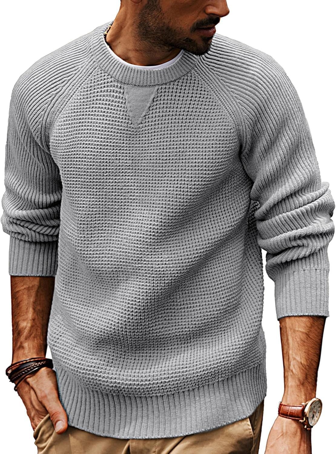 Sweatshirt ohne Kapuze Herrenpullover Rundhals Grobstrickpullover Langarm Winterpullover Warm Strickpulli Sport Pulli