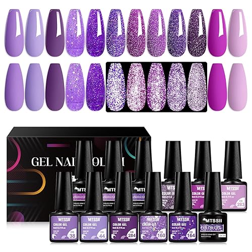MTSSII Purple Reflective Gel Nail Polish Set, 12 Colors Lavender