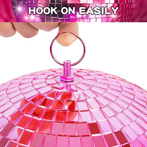 Miniatura 3 de Bola de espejo para discoteca, DJ, club, fiesta, boda, decoración del hogar, bola de discoteca de 12 pulgadas con anillo para colgar, color rosa