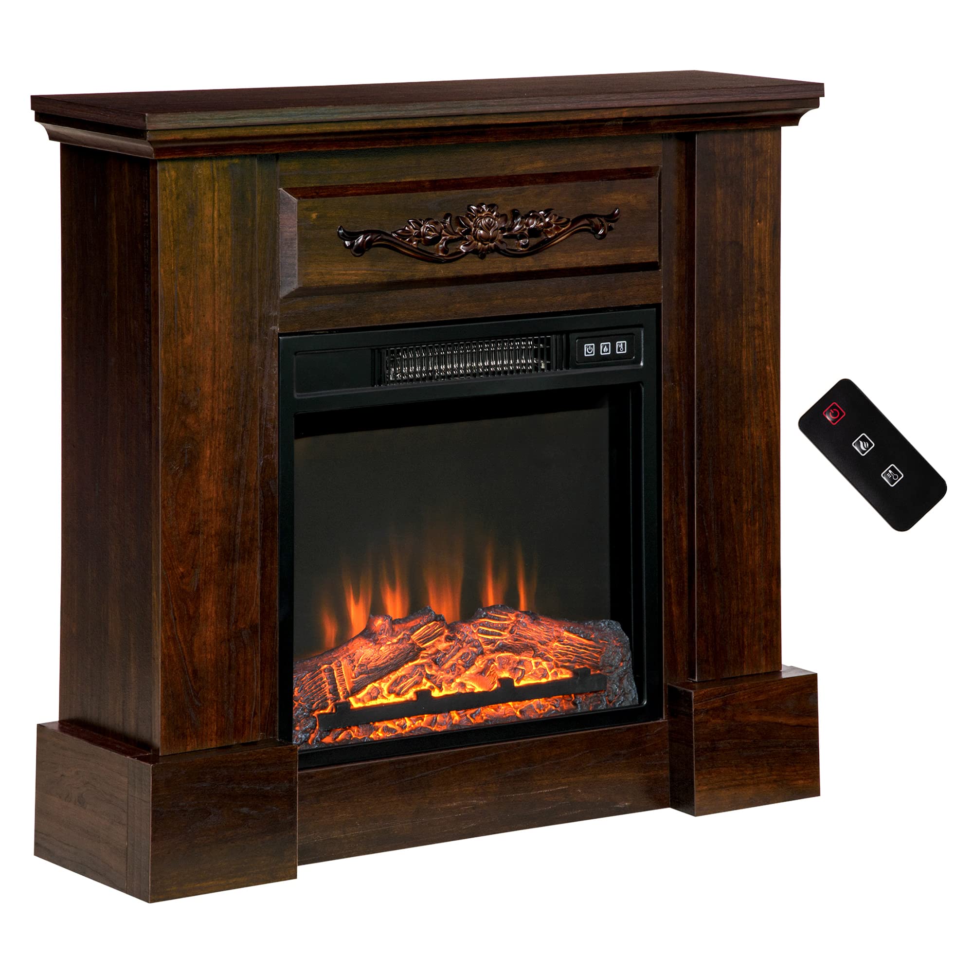 HOMCOM 31.75" W x 29.75" H Electric Fireplace Mantel TV Stand, Media Console Center Cabinet with Rem