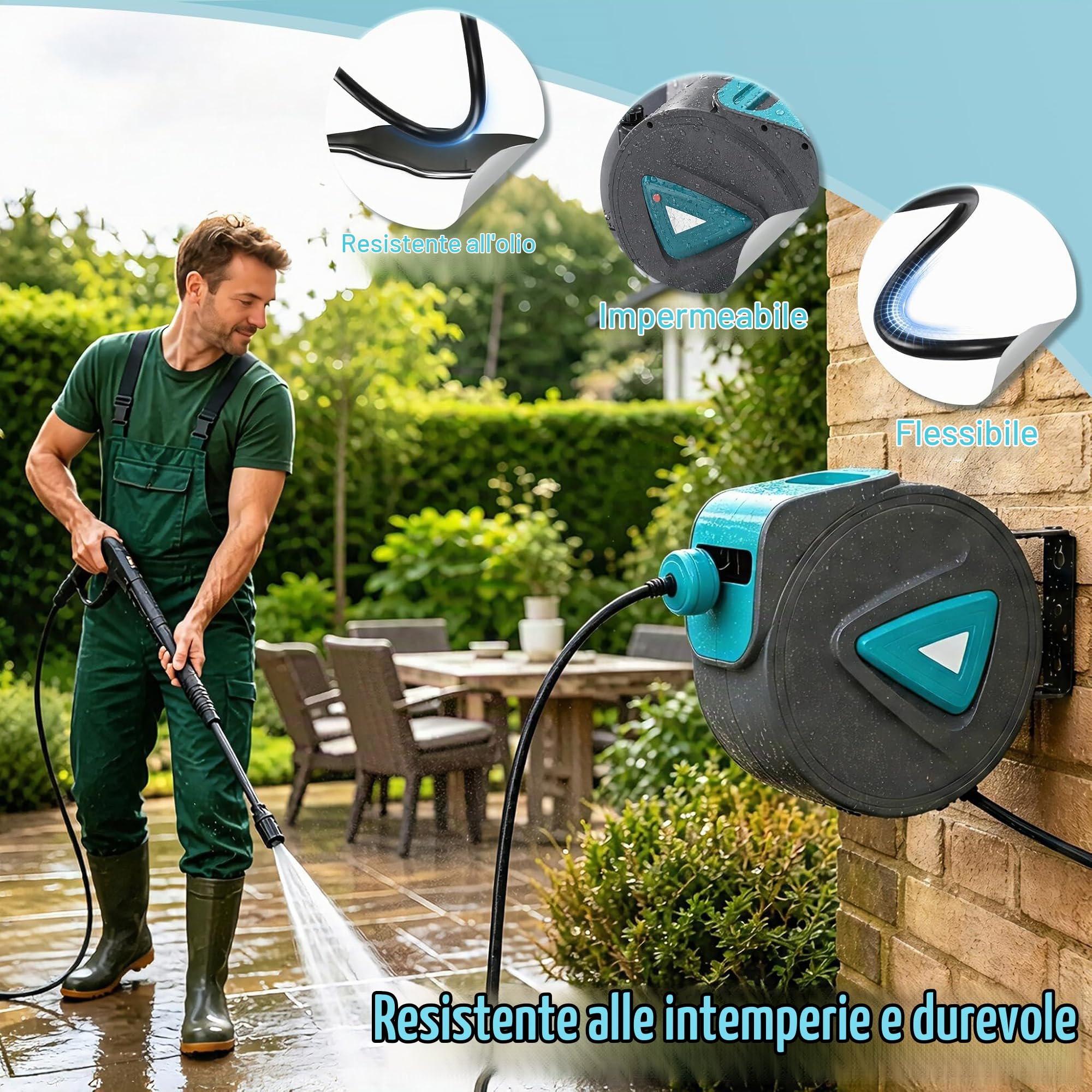 Froadp 20m Automatic Bobine per Cavo, Avvolgicavo con Montaggio a Parete, Bobina Elettrica con Protezione da Sovraccarico, Rotante a 180° con Cavo Elettrico per Gestione del Cavo(Blu)