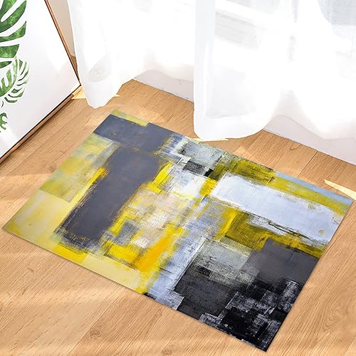 Miniatura 3 de Tapete de puerta para decoración de dormitorio, pintura geométrica de arte abstracto amarillo y gris, alfombras de vacaciones para sala de estar,