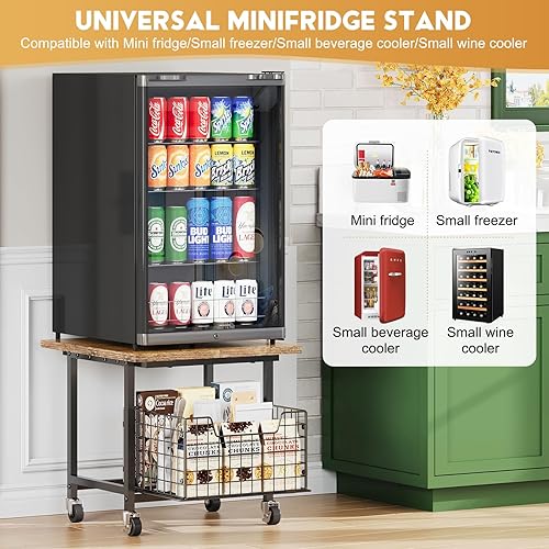 Miniatura 4 de Soporte para Mini Refrigerador con Almacenamiento, Soporte para Refrigerador Pequeño con Ruedas, Gabinete para Mini Refrigerador - Carga Máxima 300