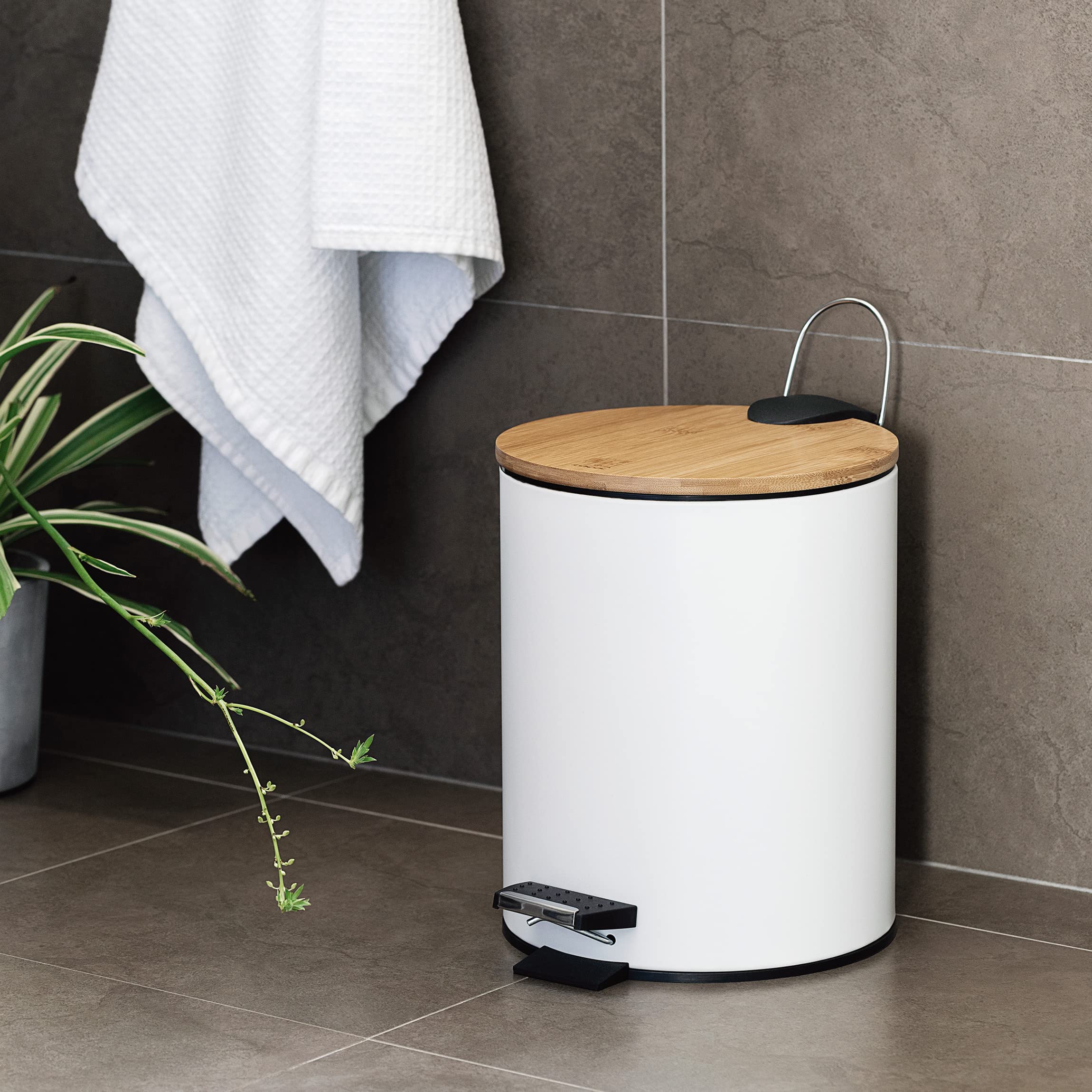 LACOR - 63355 - Nature White Treteimer, Mülleimer, SoftClosing System, Stahl, 20.5 x 27.6 cm, Fassungsvermögen: 5 L