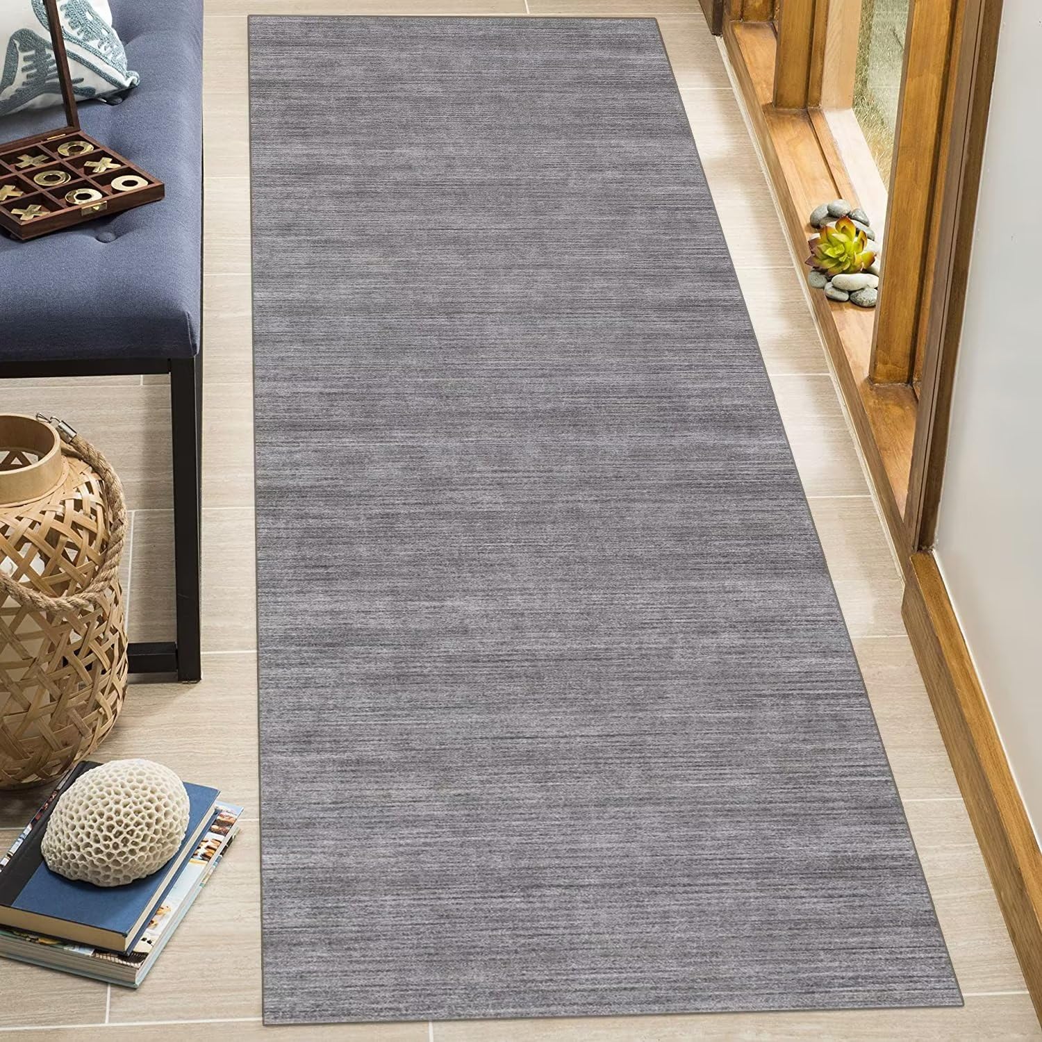 ZDYHMrj ANRO Tapis De Couloir Long - Antidérapant - Lavable - Pour Cuisine Et Couloir - Noir Et Gris - 70