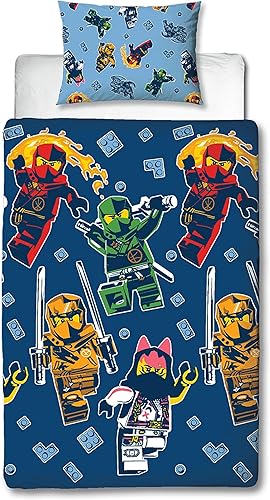 Character World Juego de funda de edredón individual oficial de Lego Ninjago  Diseño verdadero  Ropa de cama reversible de 2 caras incluye funda de