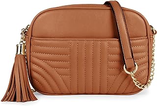 EVVE Quilted Crossbody Bags for Women - Stylish Camera Bag with Tassel - Lightweight Medium Size Shoulder Purse