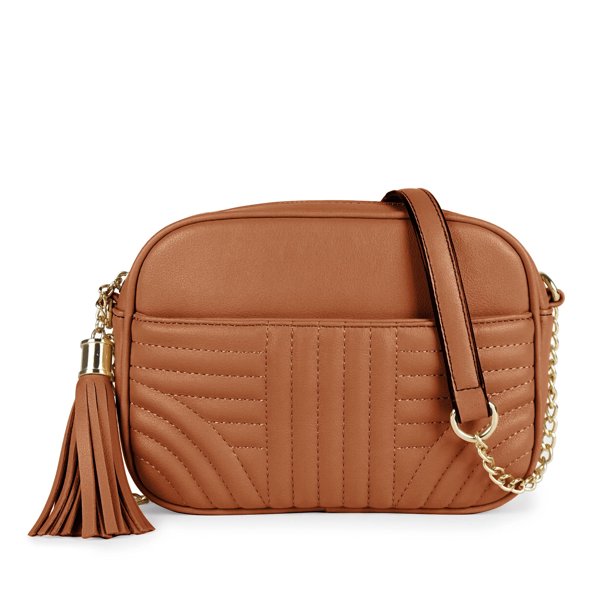 EVVE Quilted Crossbody Bags for Women - Stylish Camera Bag with Tassel - Lightweight Medium Size Shoulder Purse