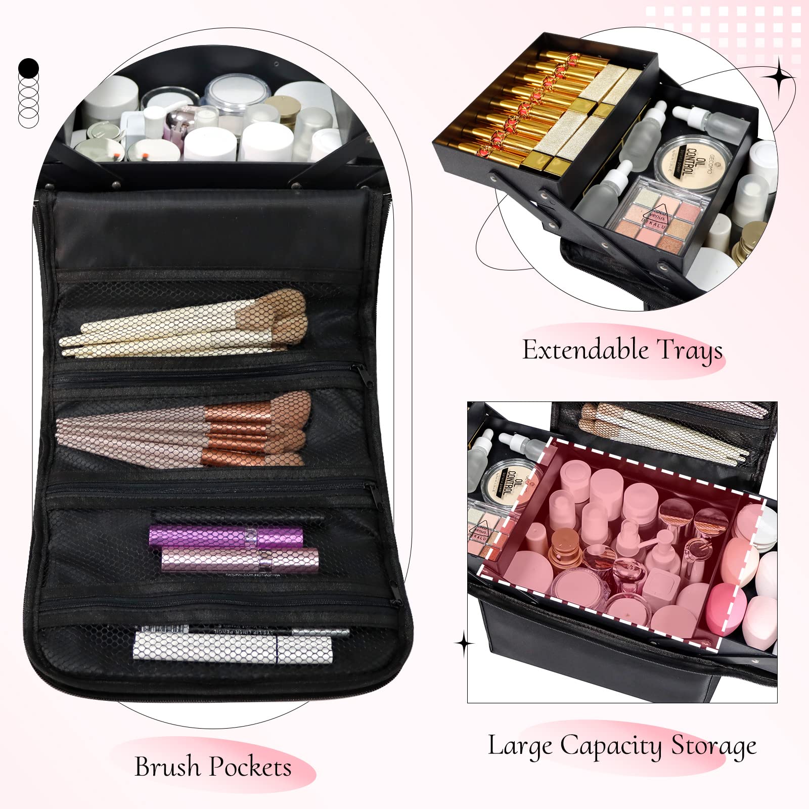 Valigetta Porta Trucchi, Beauty Case Donna Borsa Trucco Professionale Grande, Valigia Make Up Bag Organizer Borsa Estetista Portatrucchi Trousse Makeup