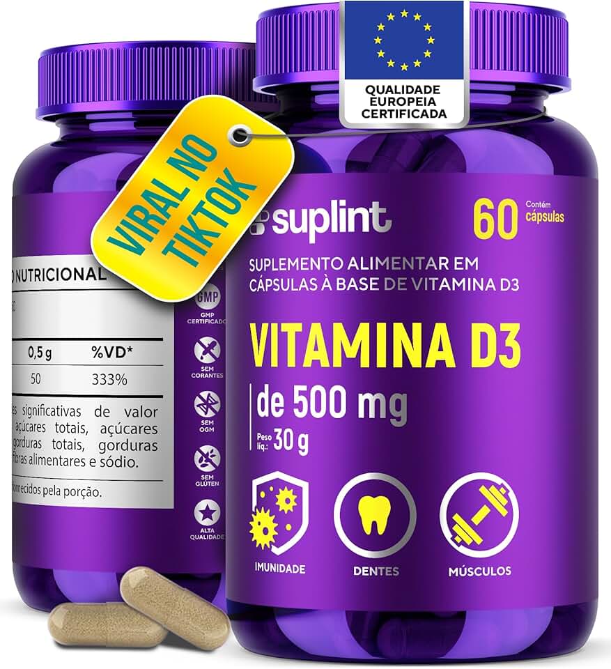 Vitamina D3 2000 UI – Suplemento Vitamínico em Cápsulas Veganas | Sem Glúten e Não Transgênico – 60 Cápsulas