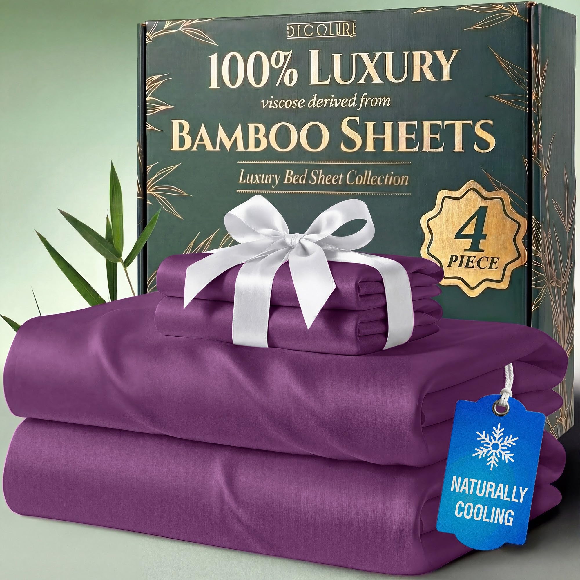 DECOLURE 100% Organic Viscose Derived from Bamboo Sheets Queen Size 6pcs - Ultra Soft & Luxuriously Cooling, 17" Deep Pocket, Double Stitching, Perfect for Hot Sleepers - Queen Bed Sheets (White) — view 29