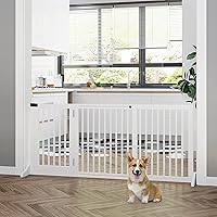 Vista 2 de PawHut Puerta ajustable de madera para mascotas, valla independiente para perro, para puerta, pasillo, 3 paneles con barrera de seguridad, puerta