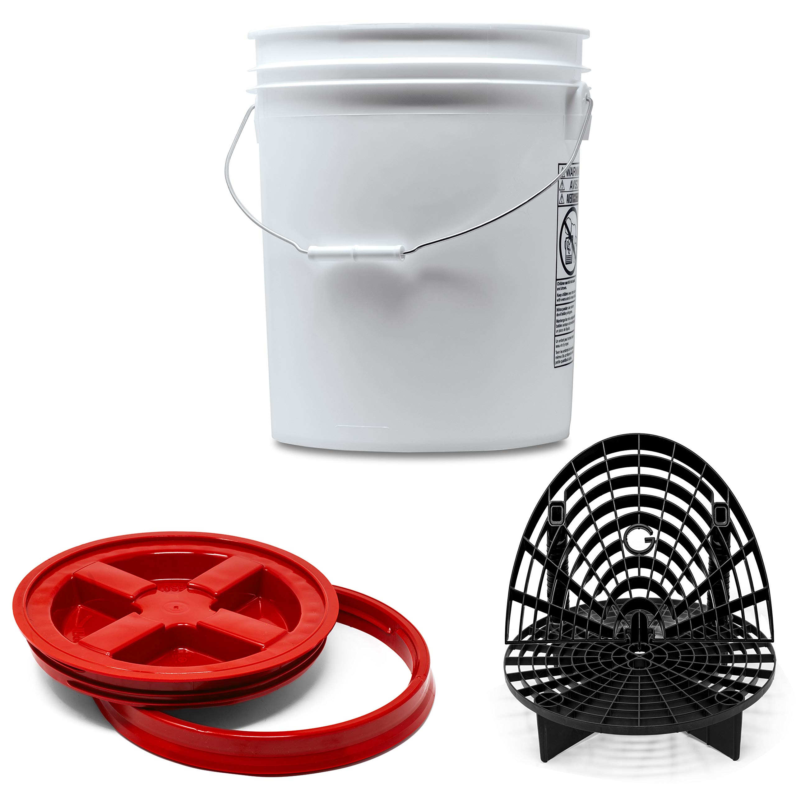 Detailmate professionelles Wasch Eimer Set: Magic Bucket Wascheimer 5 GAL (ca. 20 Liter), Gamma Seal Eimerdeckel rot, GritGuard Schmutz Einsatz schwarz, GritGuard Washboard schwarz