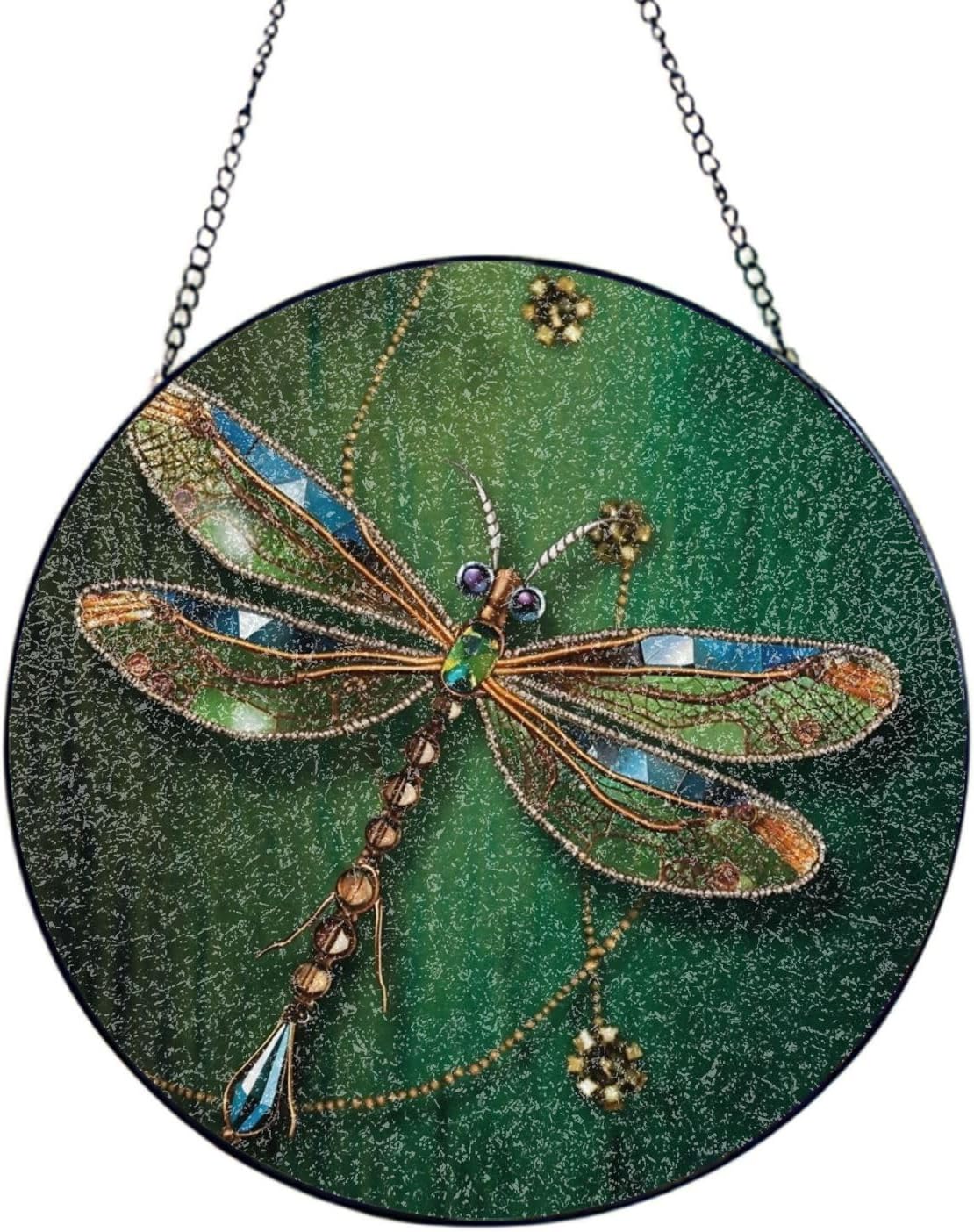 Stained Glass Window Hanging, 10in（25cm） Jewel Dragonfly Suncatcher | Custom Photo Window Suncatchers with Metal Chain, Sun Catchers Wall Art, Home Decor Gift for Women Mother's Day