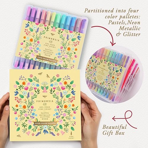 Miniatura 2 de Primrosia 48 bolígrafos de gel con purpurina, incluidos metálicos, pastel y fluorescentes, para libros de colorear y bolígrafos de diario de