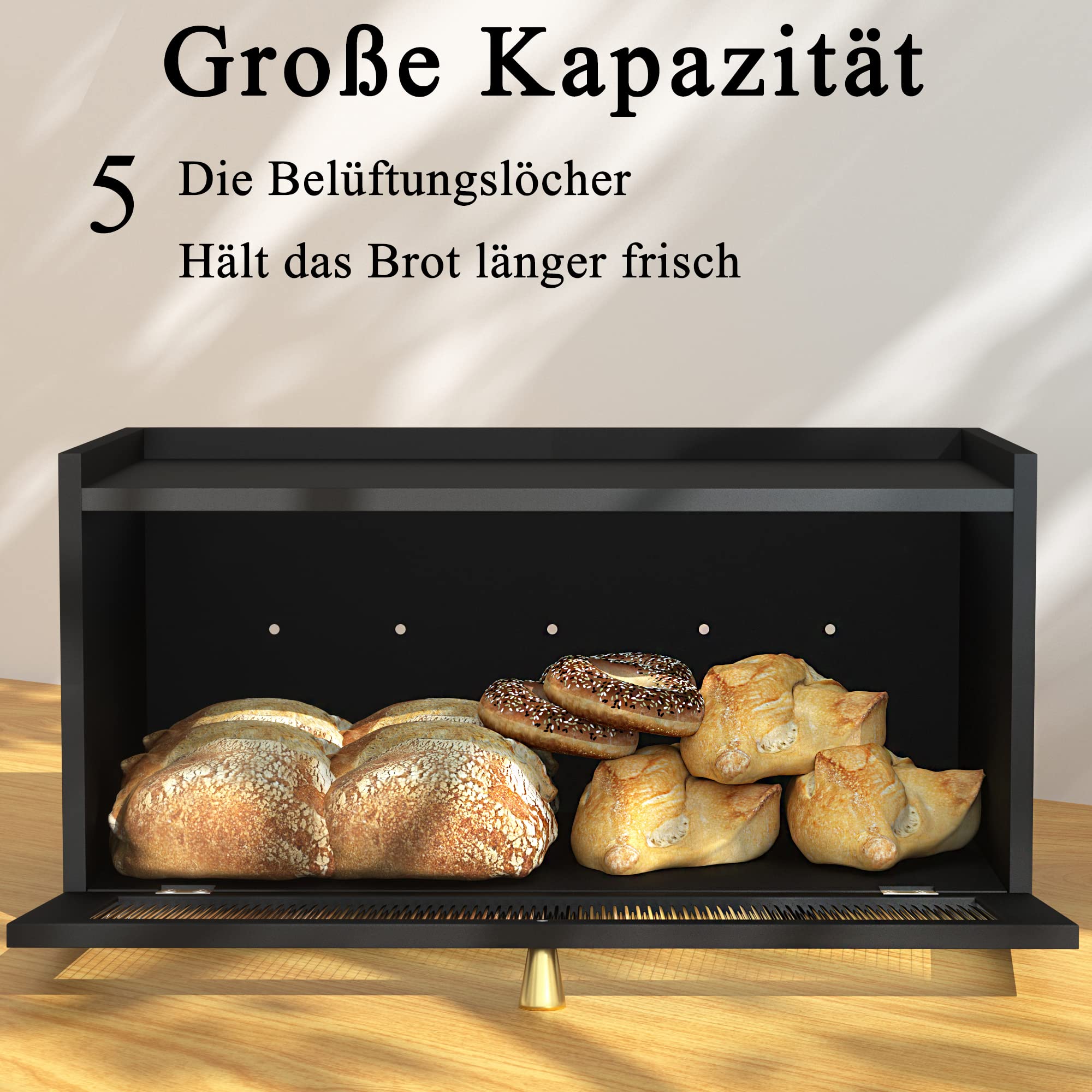 Bambù Scatola Portapane Moderno Porta Pane Da Cucina Grande Capacità Nera Contenitore Pane