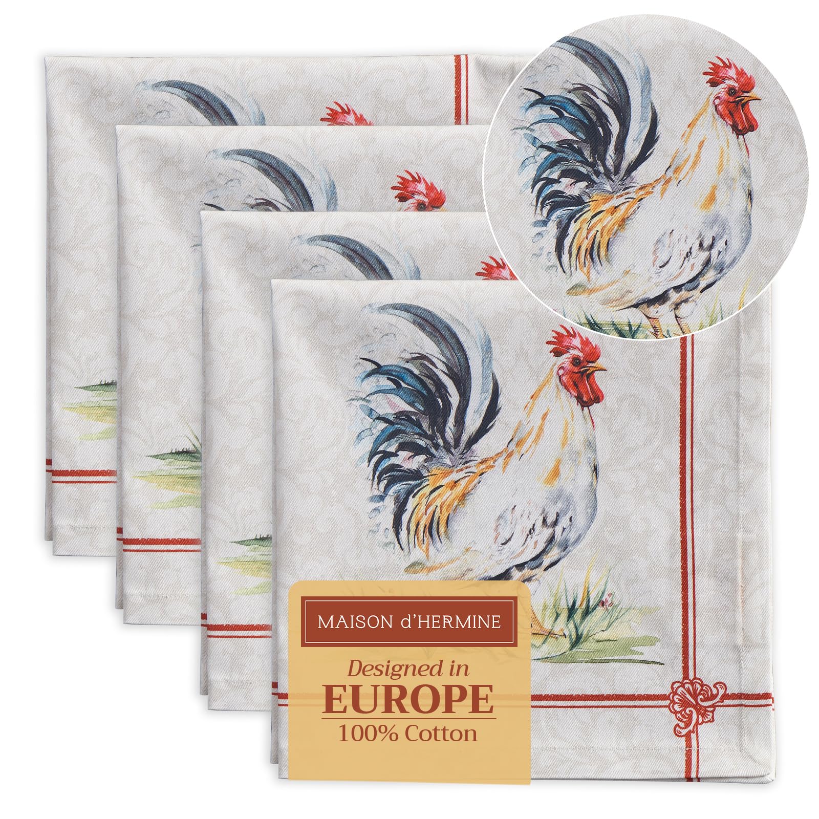Maison d'Hermine Stoffservietten, 4er-Set, 100% Baumwolle, wiederverwendbar, quadratisch, waschbar, ideal für Dinnerpartys, Hochzeiten und Muttertagsgeschenke (45 cm x 45 cm)