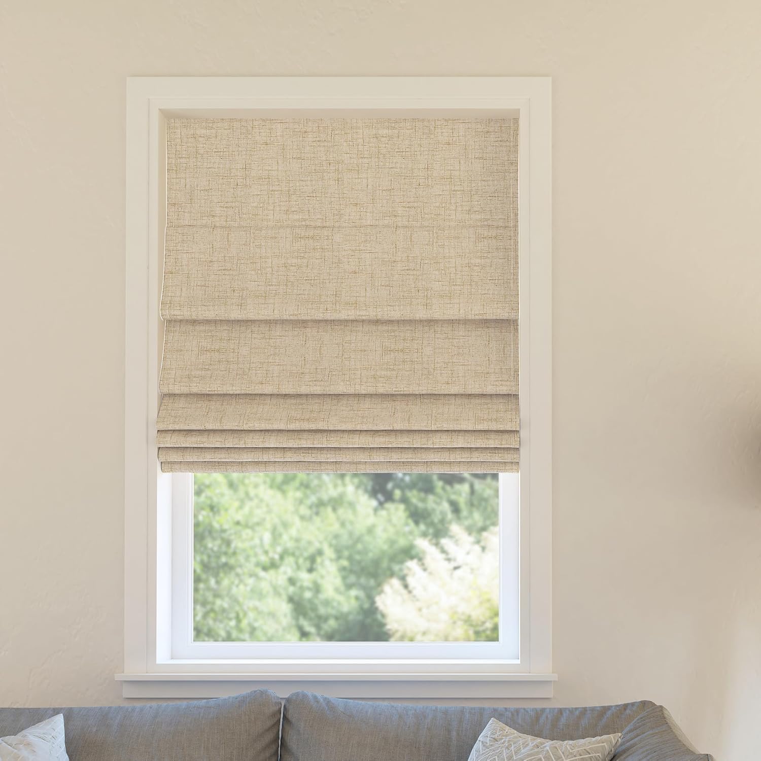 Sun Zero Seraphina Textured 100% Total Blackout Cordless Roman Shade, Taupe, 29" W x 64" H Taupe 29"W x 64"H