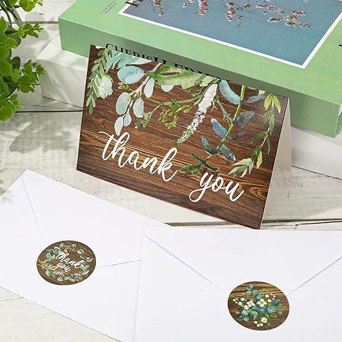 Miniatura 4 de Whaline Paquete de 30 tarjetas de agradecimiento rústicas con sobres calcomanías de eucalipto de acuarela tarjetas de felicitación para bodas