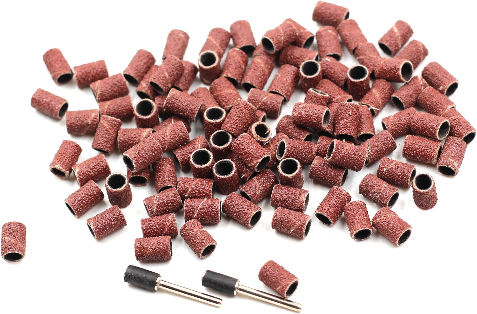 Driak 100 Pcs 1/4" / 6.35mm Aluminum Oxide Sanding Drums - 80 & 60 Grit, Fits Dremel & Other Rotary Tools - Wood, Metal, Rubber