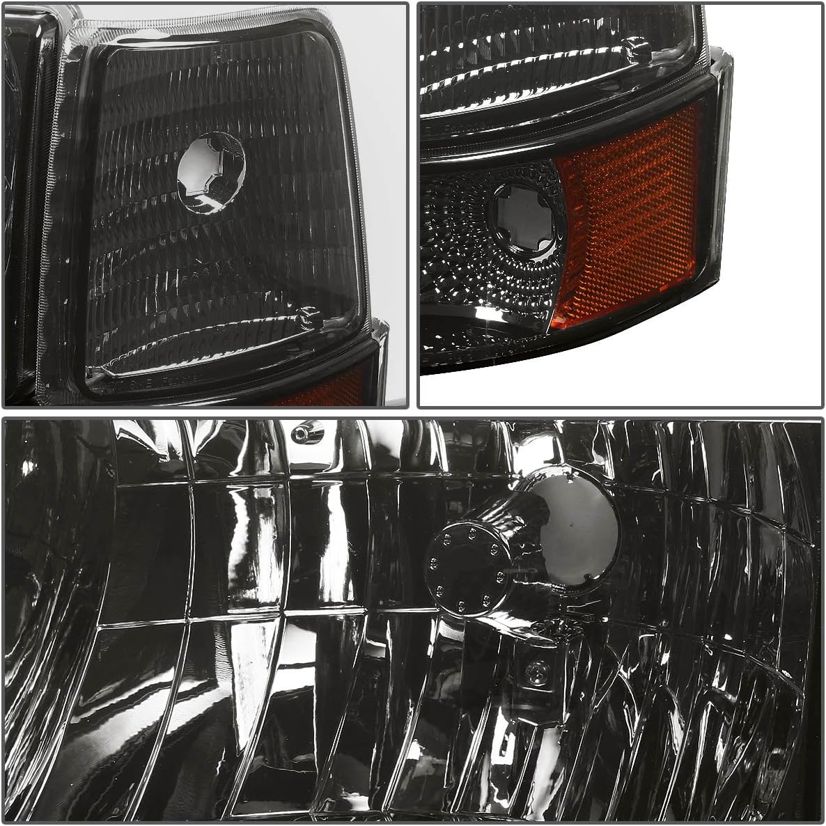 DNA MOTORING HL-OH-F15092-6P-LED-SM-AM Smoke Lens Amber Headlights Compatible with 92-96 Bronco F150 F250 F350