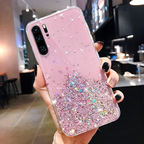 Funda para Huawei P30 Pro con purpurina, transparente con purpurina delgada, de goma de poliuretano termoplástico (TPU), gel de piel de estrellas