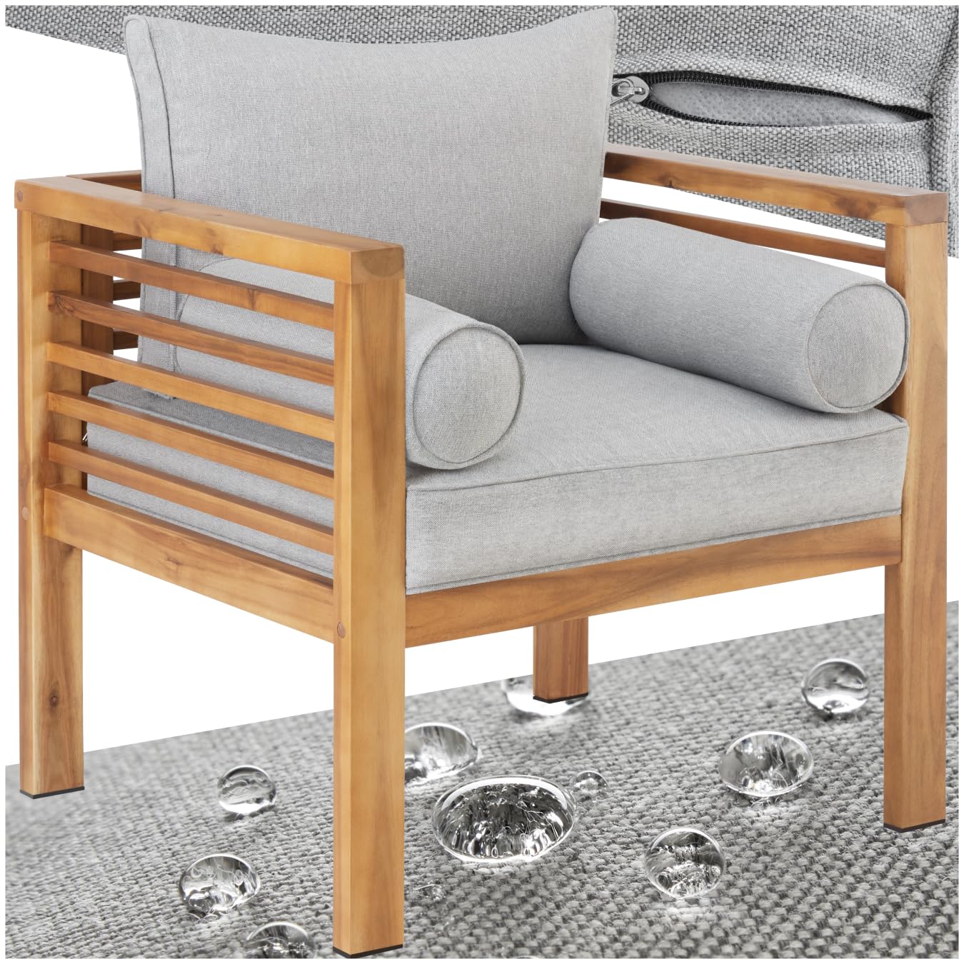 tectake® Sillón de Jardín, Silla de Terraza, Diseño Moderno y Minimalista, Madera Barnizada, Fundas Repelentes al Agua, Tapas Protectoras Antidelizantes, Mueble Jardin Exterior Resistente a Intemperie