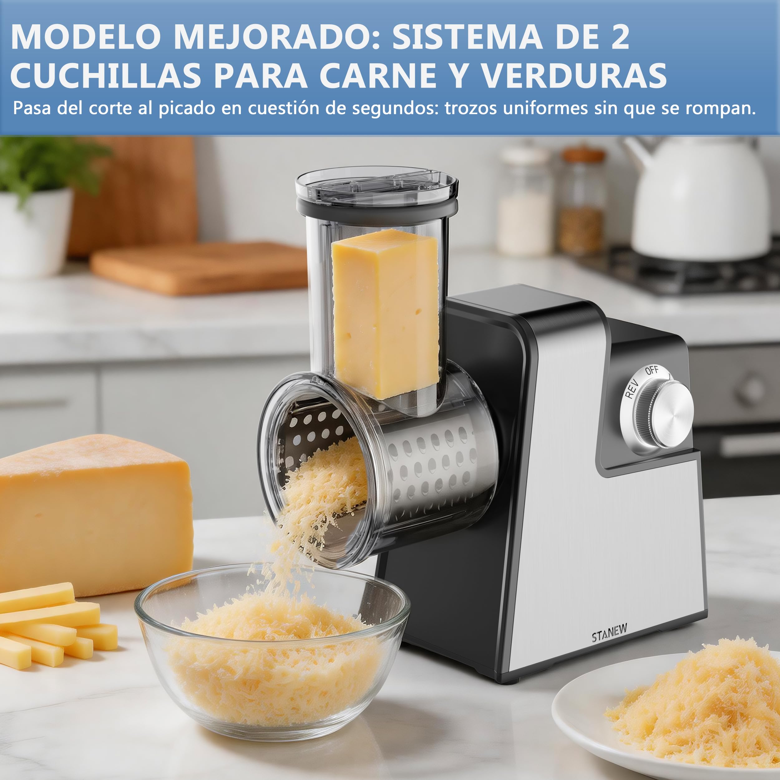 Picadora de carne eléctrica de 2500 W profesional con 5 cuchillas inoxidables, multifuncional, rallador, accesorio completo, diseño compacto para preparaciones caseras