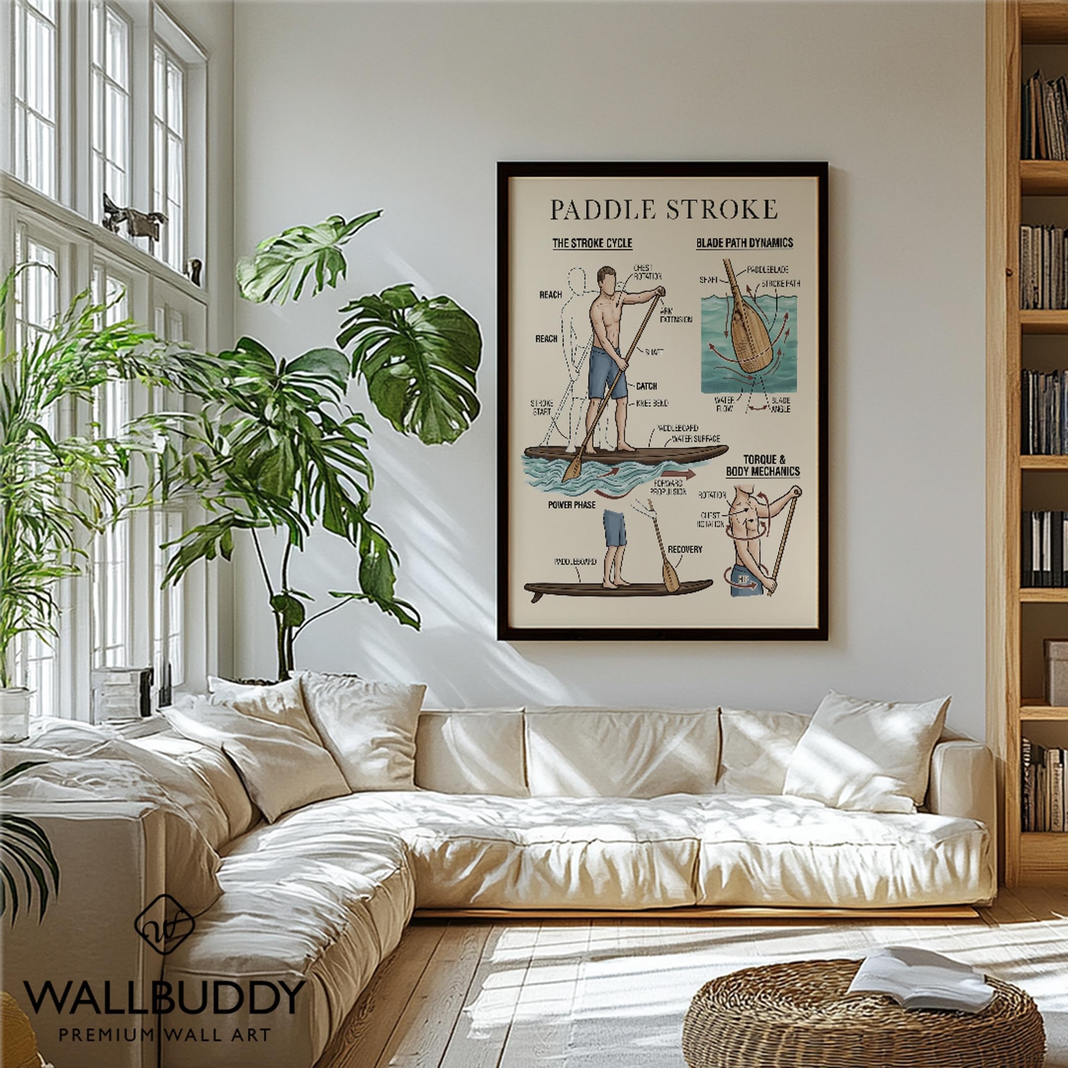 Wallbuddy Arte de pared de técnica de paddleboard (30 x 40 cm, Marco Black)