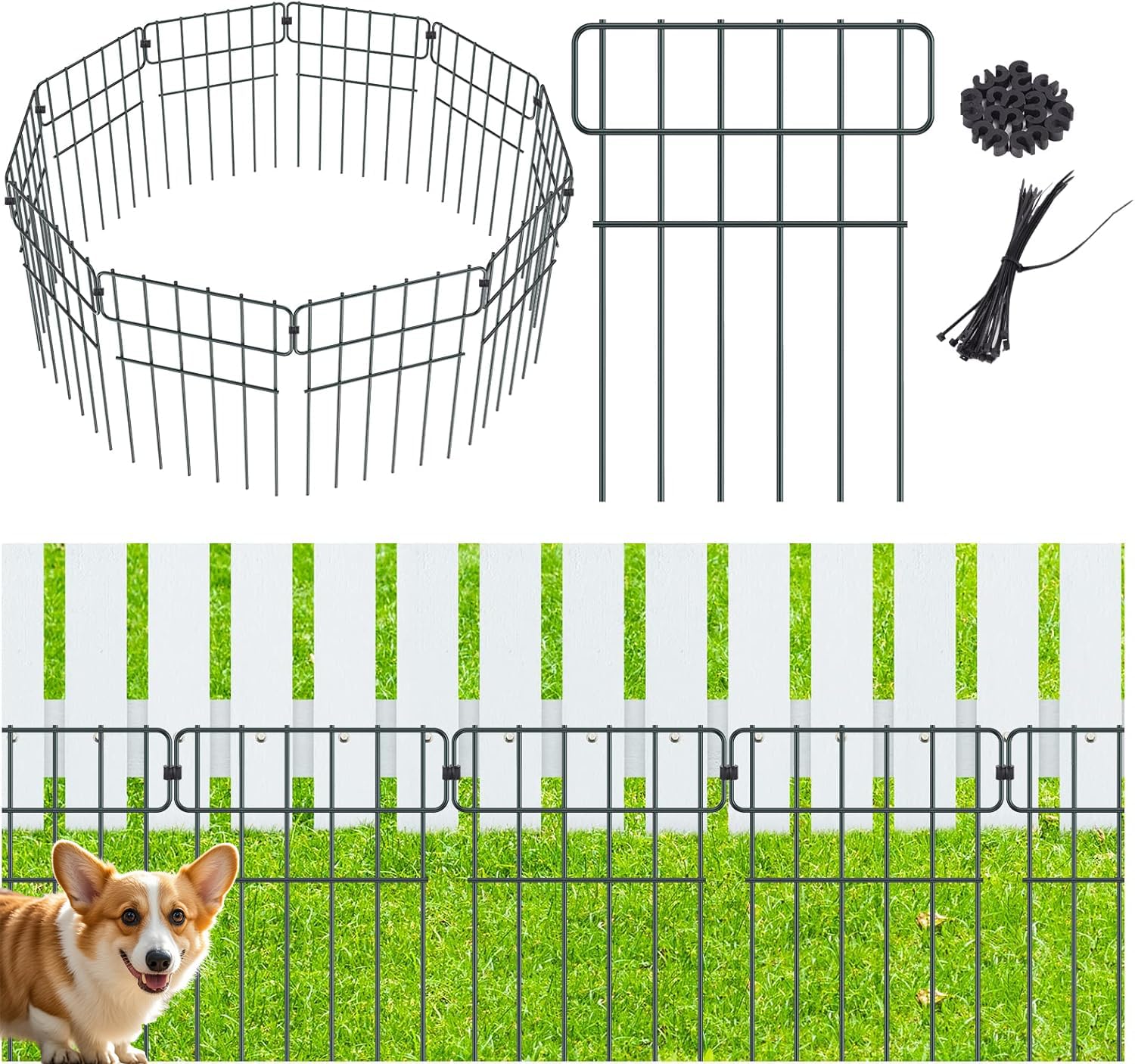 SZMDLX Garden Fence, 10 Pack Fencing Animal Barrier Total 330CM(L) x 43CM(H), Rustproof Metal Wire Garden Border Fence Border Barrier Fence Panels for Dogs, Flower Bed, Patio