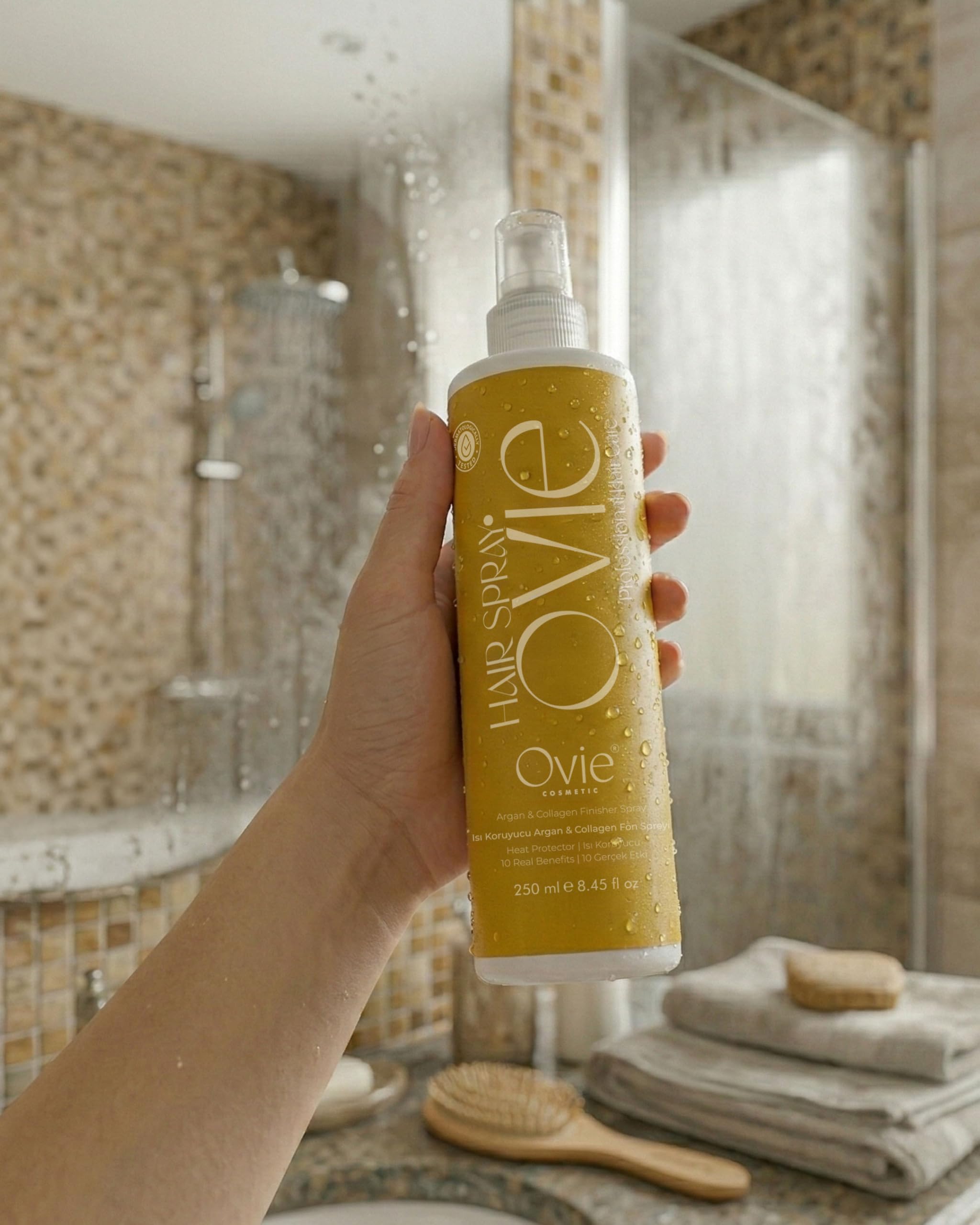 Ovie Cosmetic Isı Koruyucu Argan & Collagen Fön Spreyi, Yüksek Tutuculuk, 250 ml