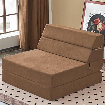 jela Foldable Sofa Bed Large Soft Foam Convertible Sleeper Chair Luxury Miss Fabric Fold Out Chair Bed Floor Couch with Back Support Floor Sofa for Living Room Bedroom 83"x33",Coffee Brown | breathable material