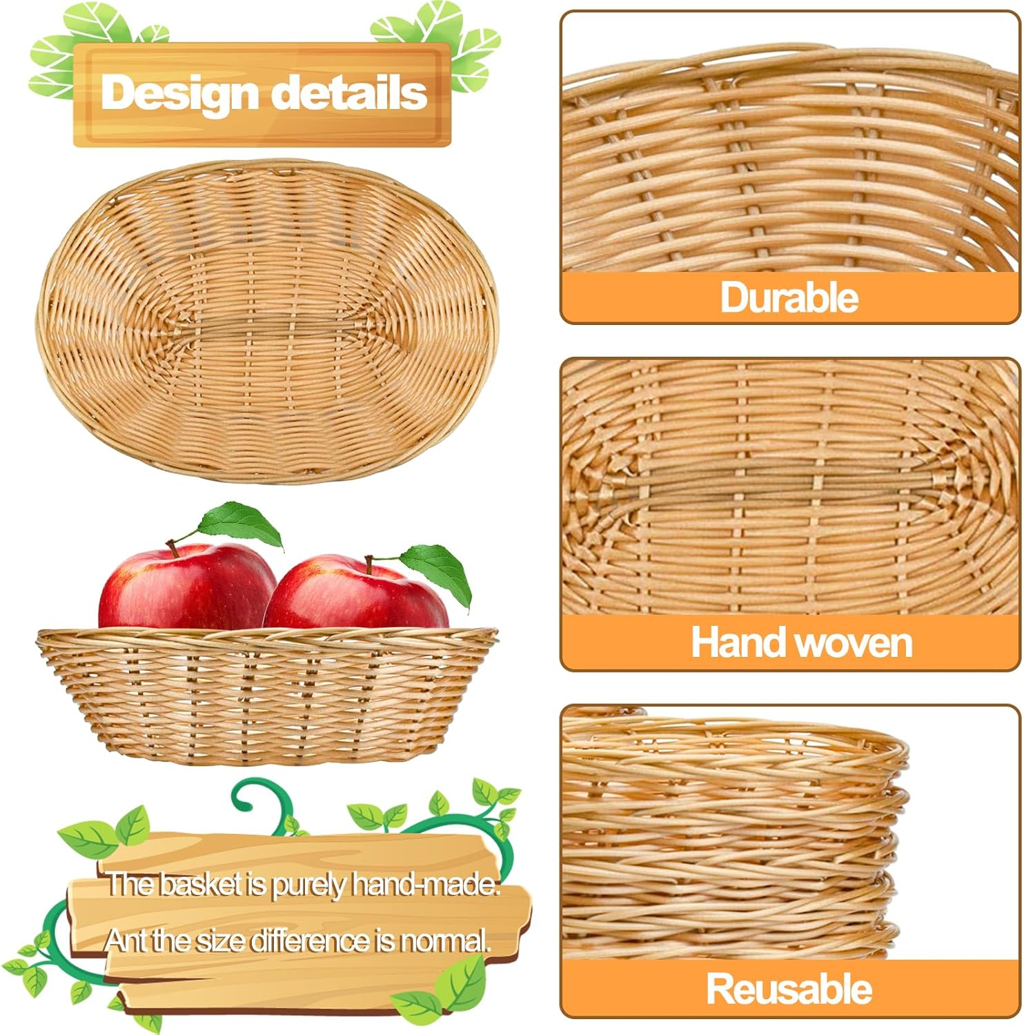 Yesland 16 Pack Plastic Oval Baskets, Food Storage & Fruit Basket, 8-3/4 x 6-1/4 x 2-3/4 Inches Basket Bin for Kitchen, Restaurant, Centerpiece Display