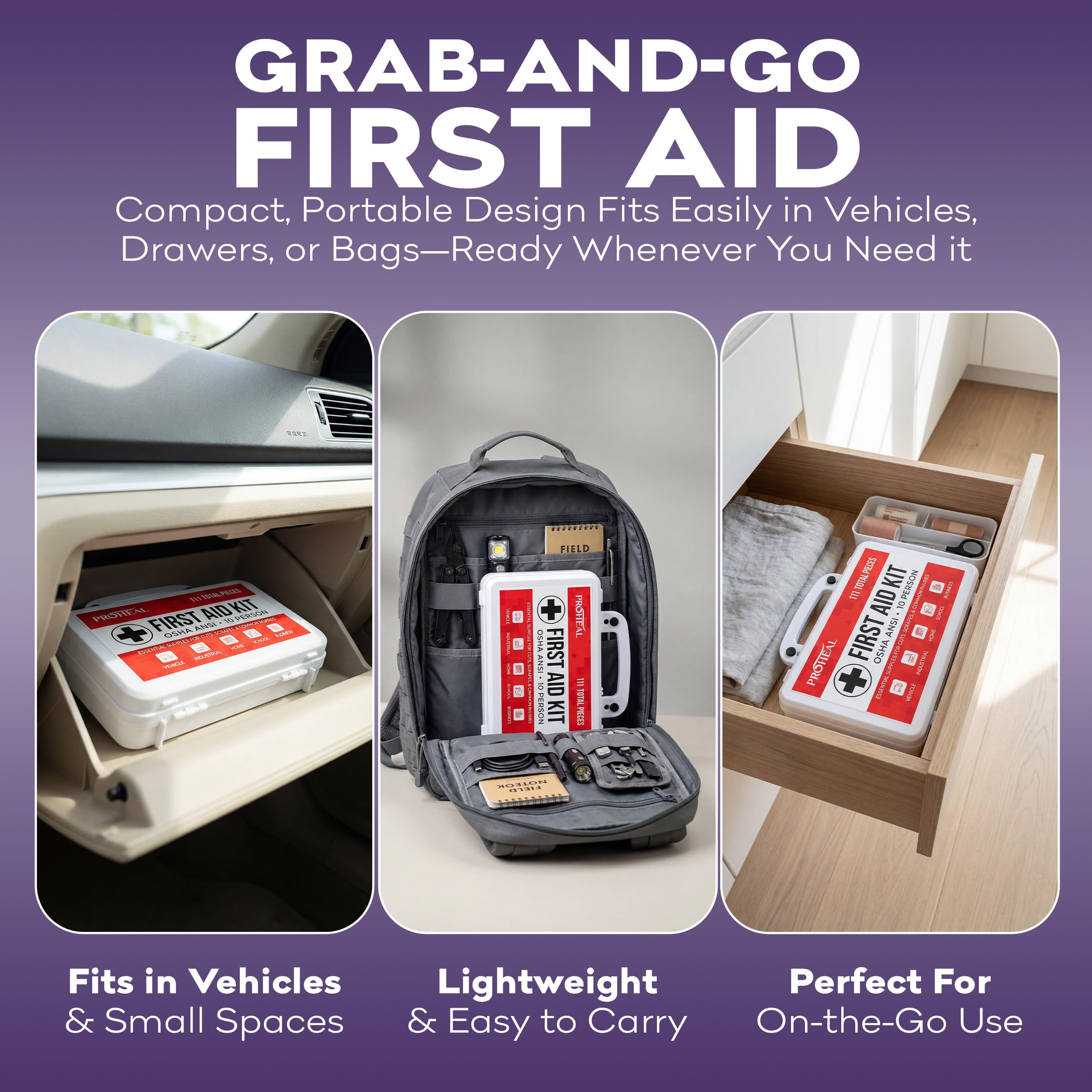 OSHA Compliant First Aid Kit for Car, Home & Business - 10 Person, Type III, ANSI Class A, 111 Pieces Emergency Kit for Office, Truck & Construction Site - Latex Free, Wall Mountable | ProHeal — Amazon image 8