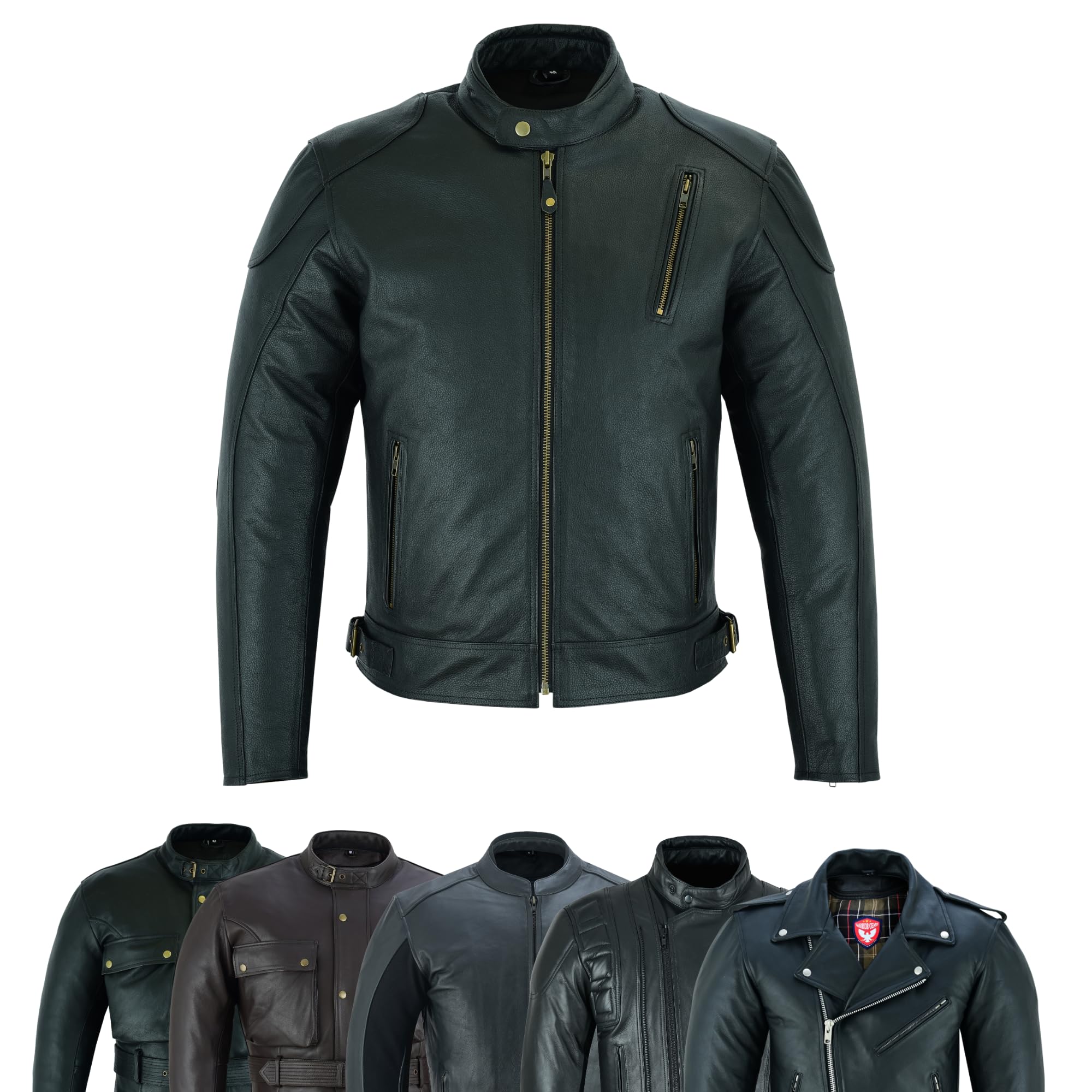 warrior gears Men's Leather Motorcycle Jacket Short Body Original Leather Motorbike Jackets for Men with CE Removable Armors (7XL, Black-MJ1001)