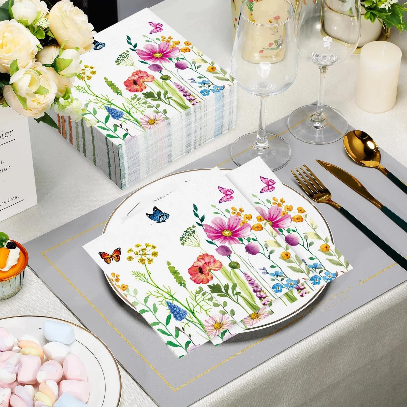 100 Stück Blumen-Servietten Salbeigrün & Weiß – 3-lagige Papierservietten Für Hochzeit, Baby-Shower, Geburtstag & Feiern