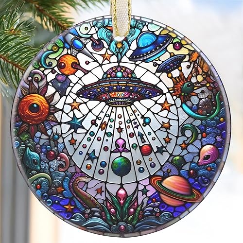 Miniatura 8 de Adorno navideño 2024 – Decoración navideña redonda de cerámica para árbol – Idea de regalo para amigos, intercambio, estrella lunar retro Retro Luna