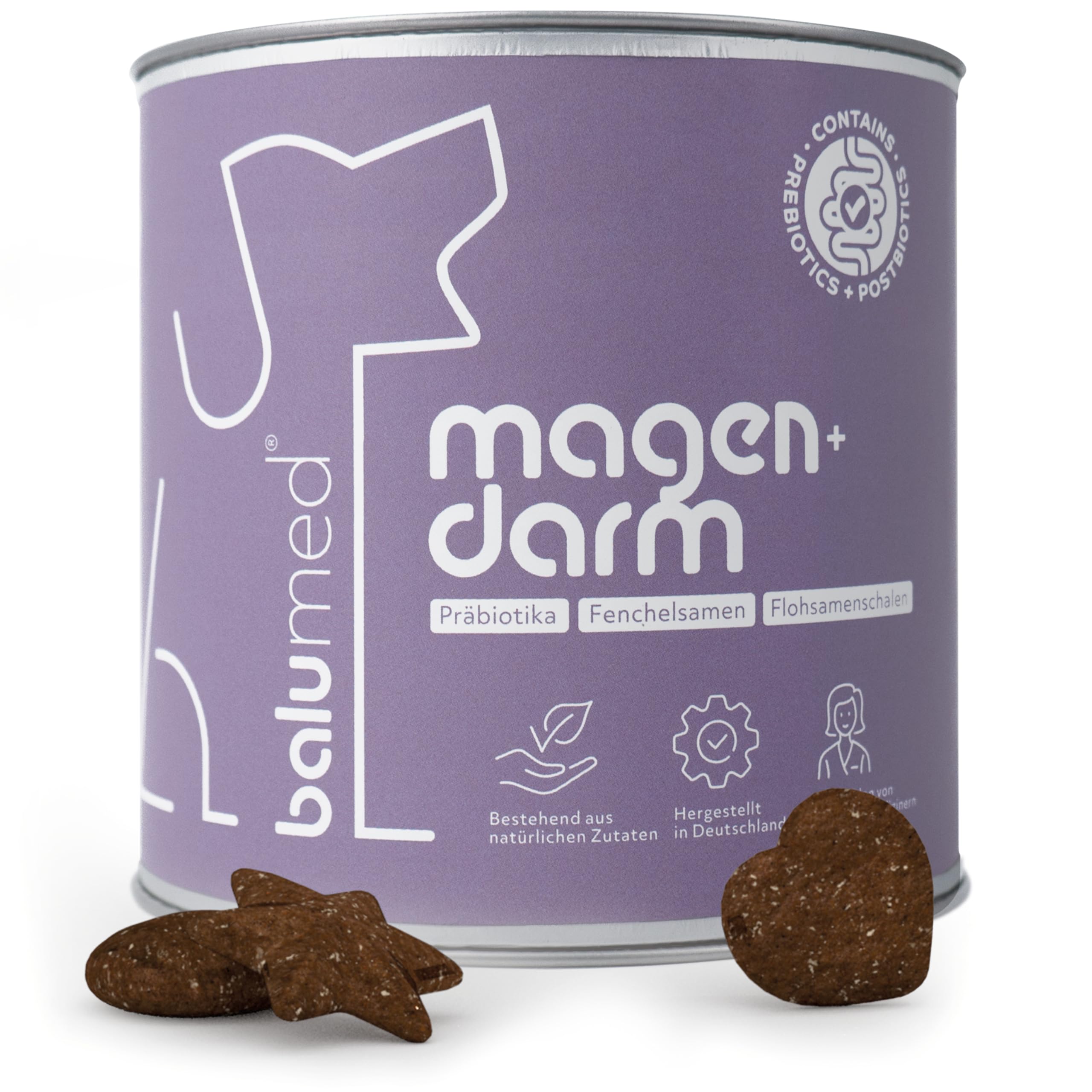 balumed® Snacks Magen+Darm hochkonzentriert mit Fenchelsamen & Flohsamenschalen für Hund, Leckerli mit Präbiotika, Postbiotika, Kamillenblüten, Bierhefe, Omega-3, Vitamine E + B1, 325 g