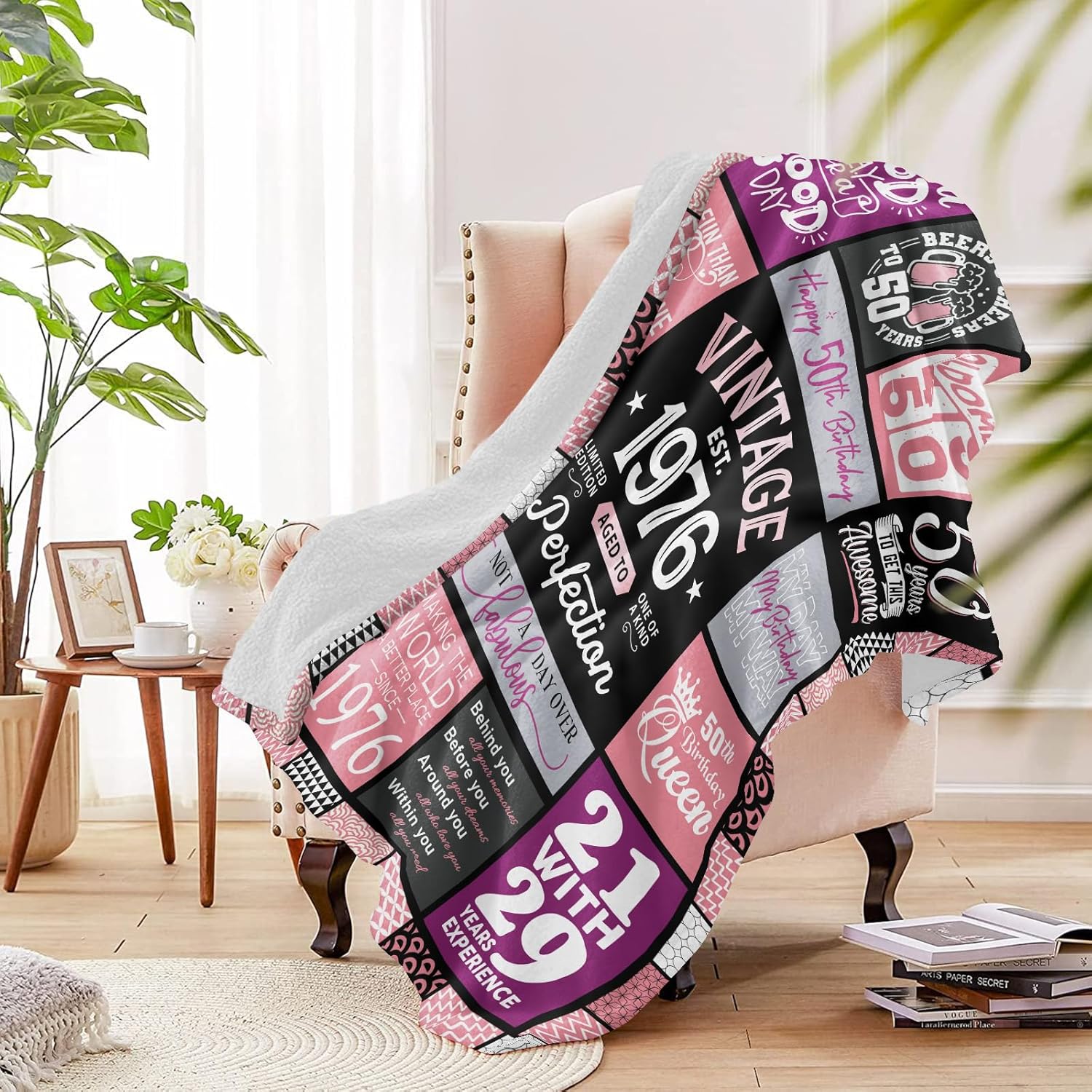 50th Birthday Gifts for Her, 50th Birthday Gifts for Women Throw Blanket 60"x50", 50 Year Old Gift for Women, Gifts for 50th Birthday Woman, 1976 Birthday Gift, 50th Birthday Party Favors/ Decorations - Image 4