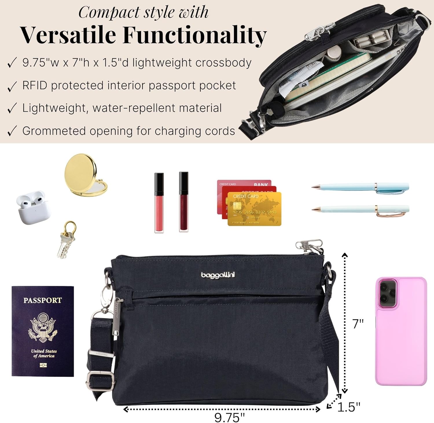 Baggallini womens Securtex Anti-theft Memento Crossbody Bag - Image 5