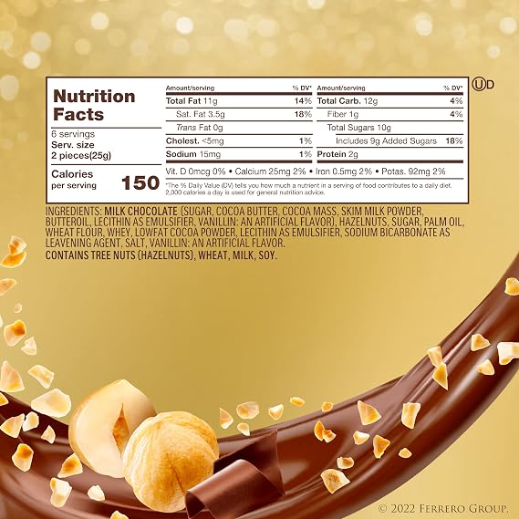Ferrero Rocher, 12 Count, Premium Gourmet Milk Chocolate Hazelnut, Luxury Chocolate Holiday Gift, Individually Wrapped, 5.3 Oz