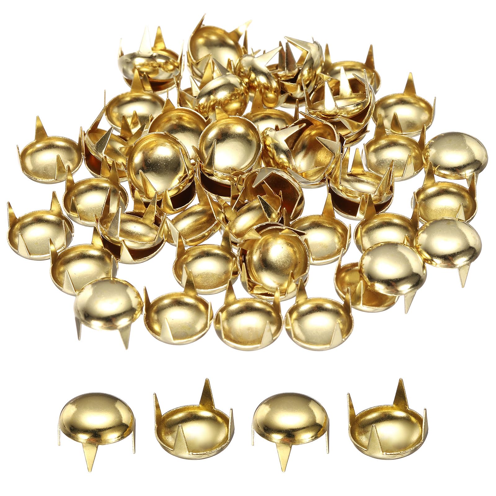 sourcing map 60pcs Round Dome Rivets 10mm Copper 4 Claw Rivet Metal Spike Studs Spots Punk Rock for Leather Craft Clothes Belt Bag Shoes Bracelet Accessories, Gold