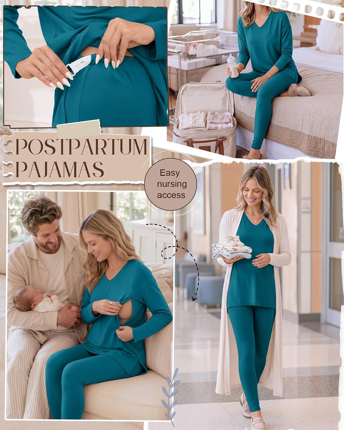 Ficerd Women Long Sleeve Nursing Set Postpartum Outfits