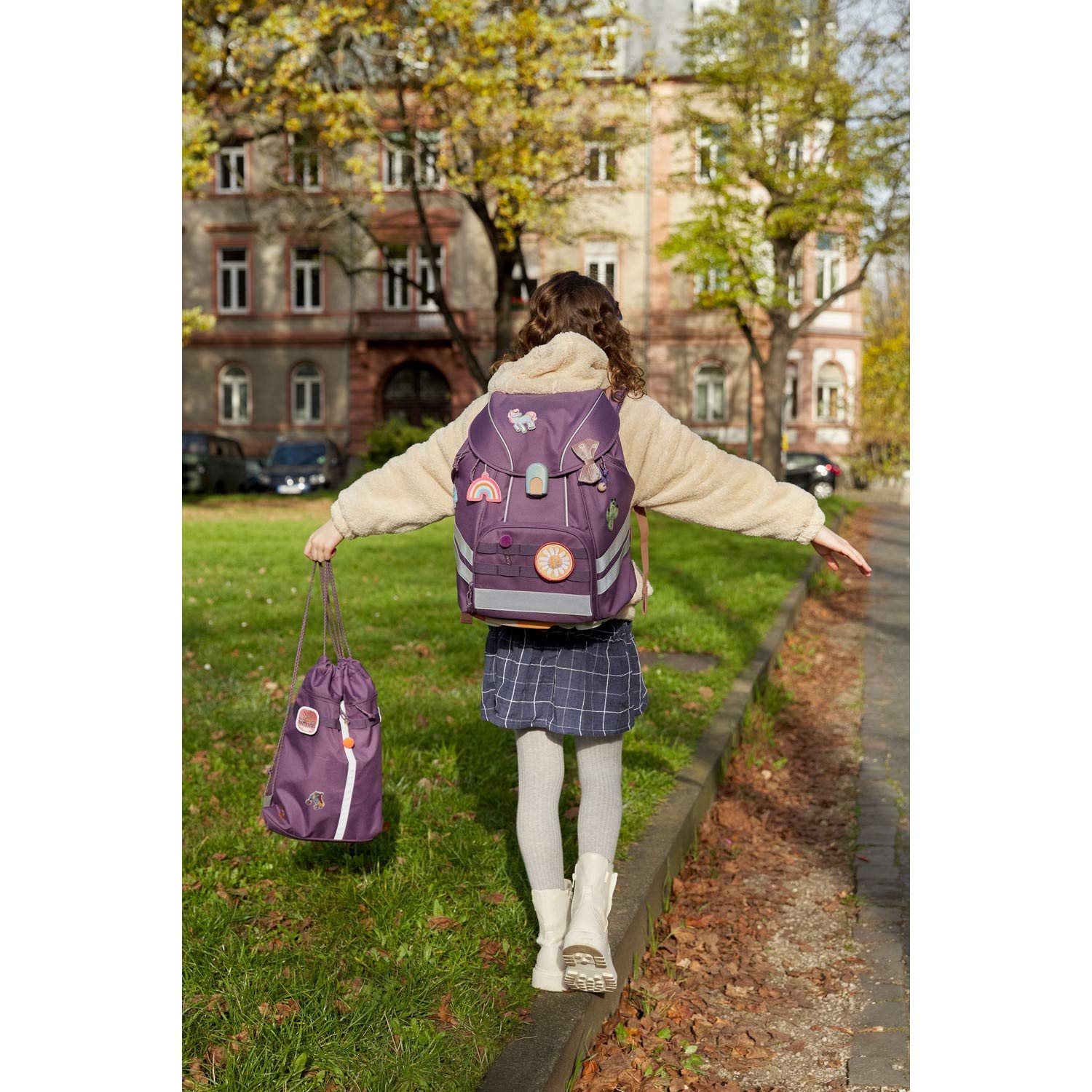 LÄSSIG 7-teiliges Schulranzen Set Kinder/School Set Flexy Unique Lila/Violett